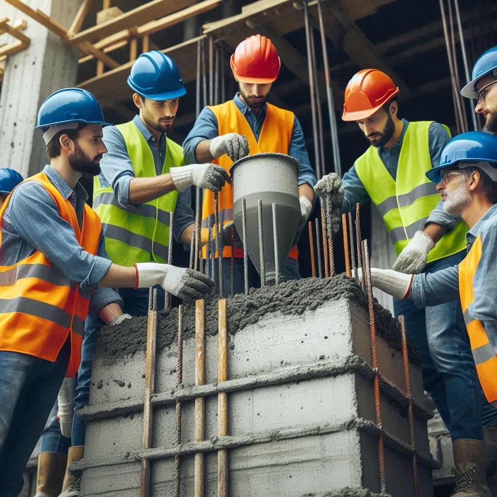 Construction workers with cement