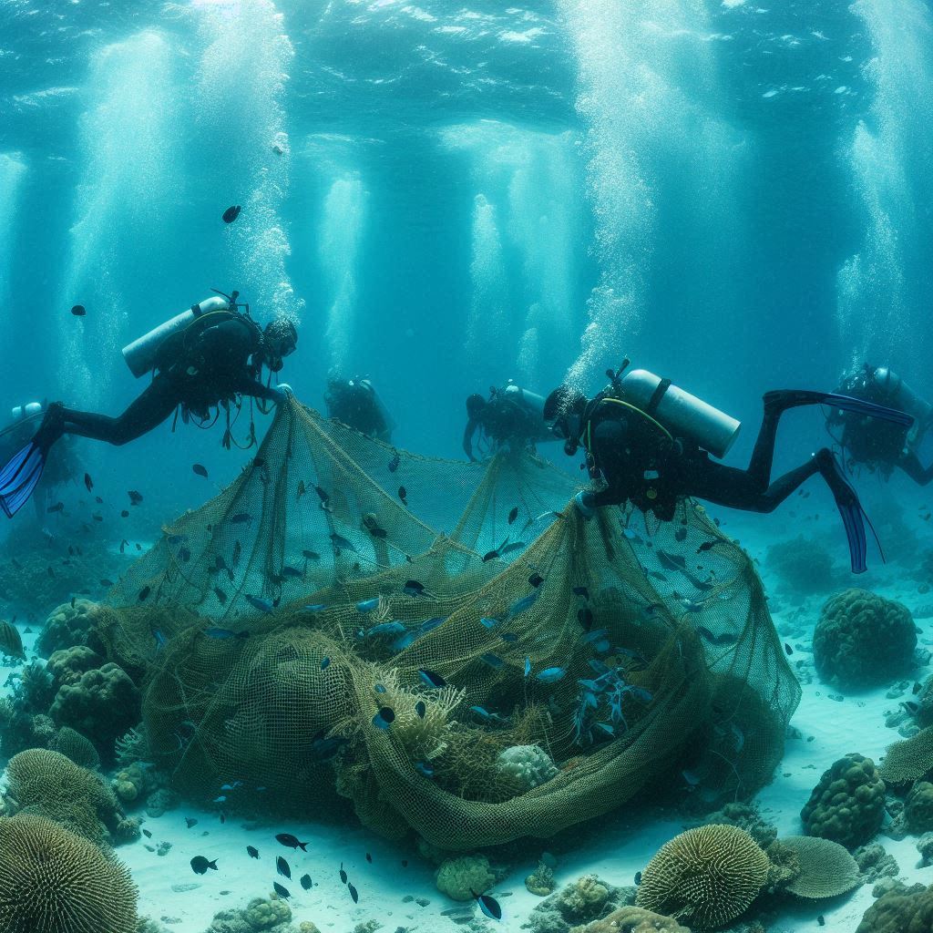 Ghost fishing in the ocean