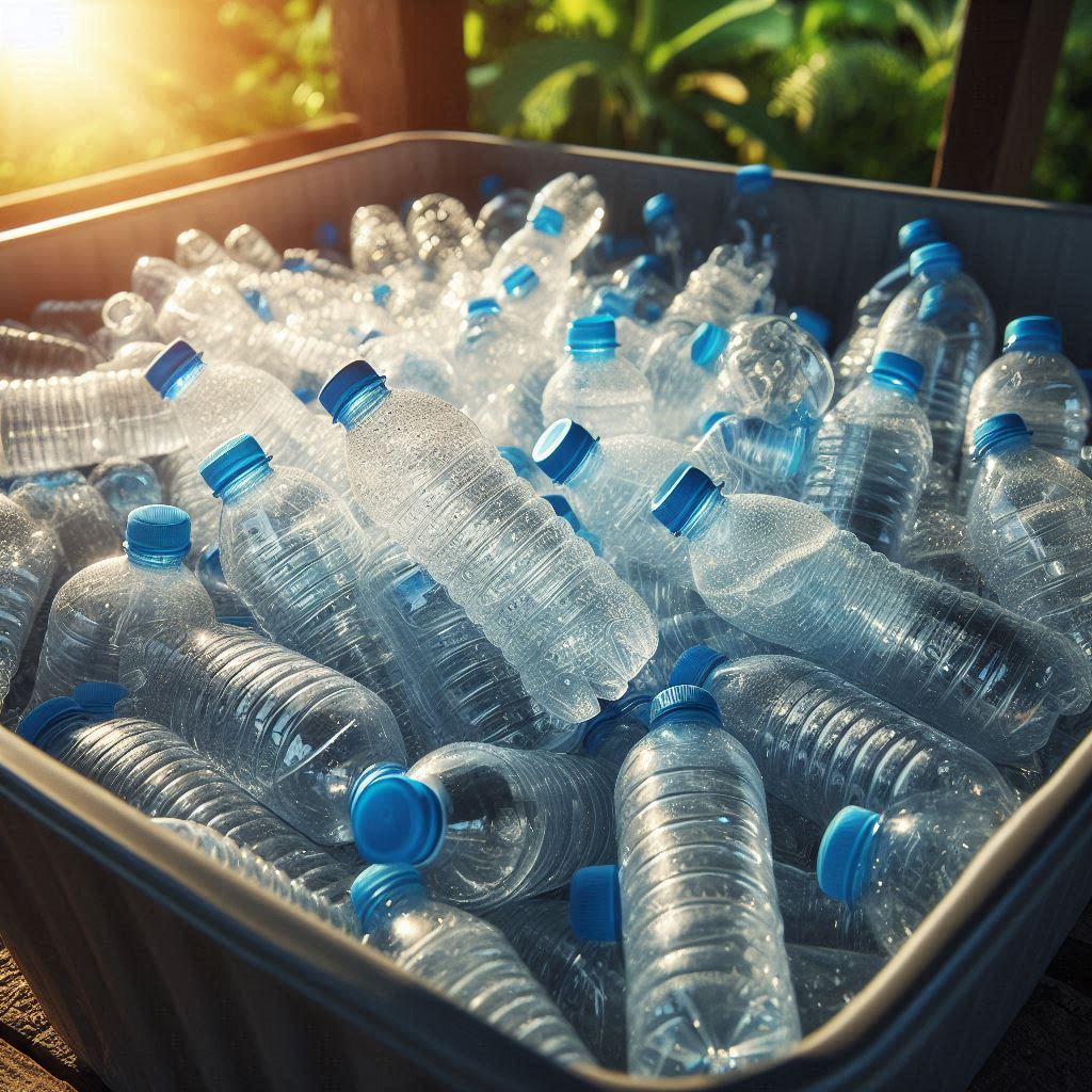 Plastic bottles in a recycling bin